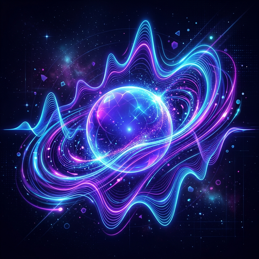 Glowing wavelengths rippling around a luminous sphere, representing chat energy