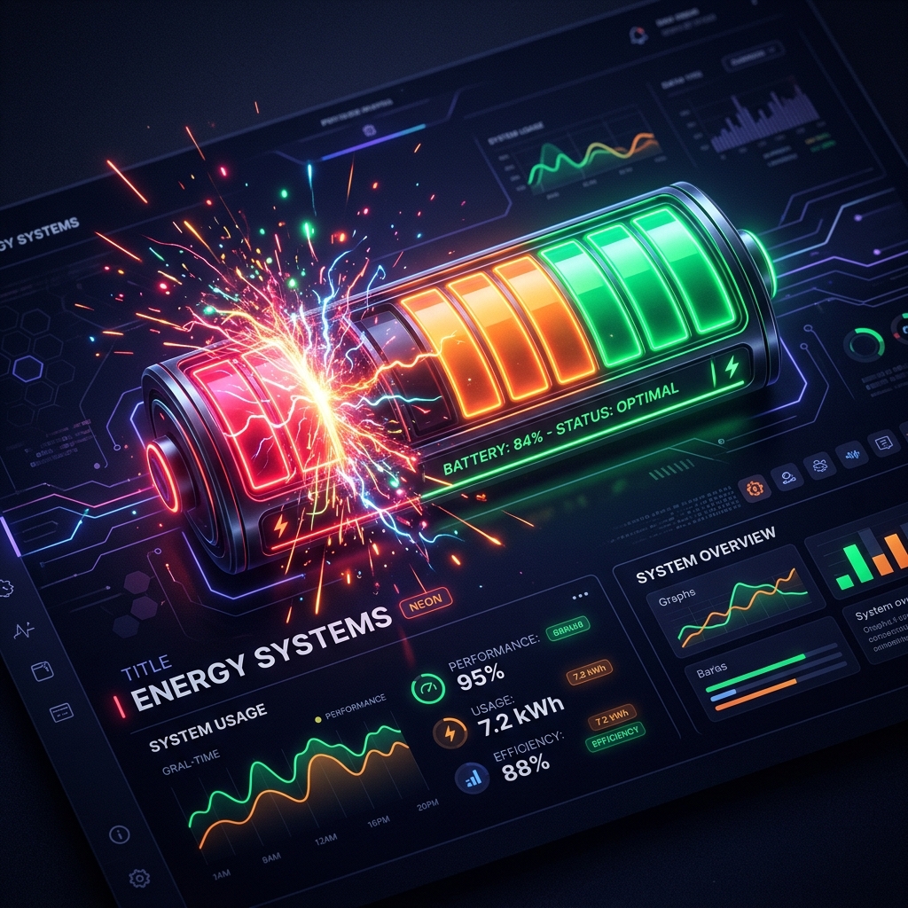 A glowing battery sparking between empty and full charge, representing social energy levels